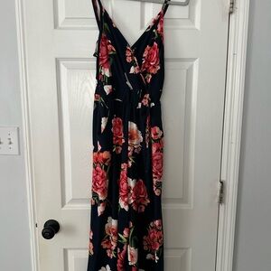 Floral Maxi Jumpsuit with Pink Roses